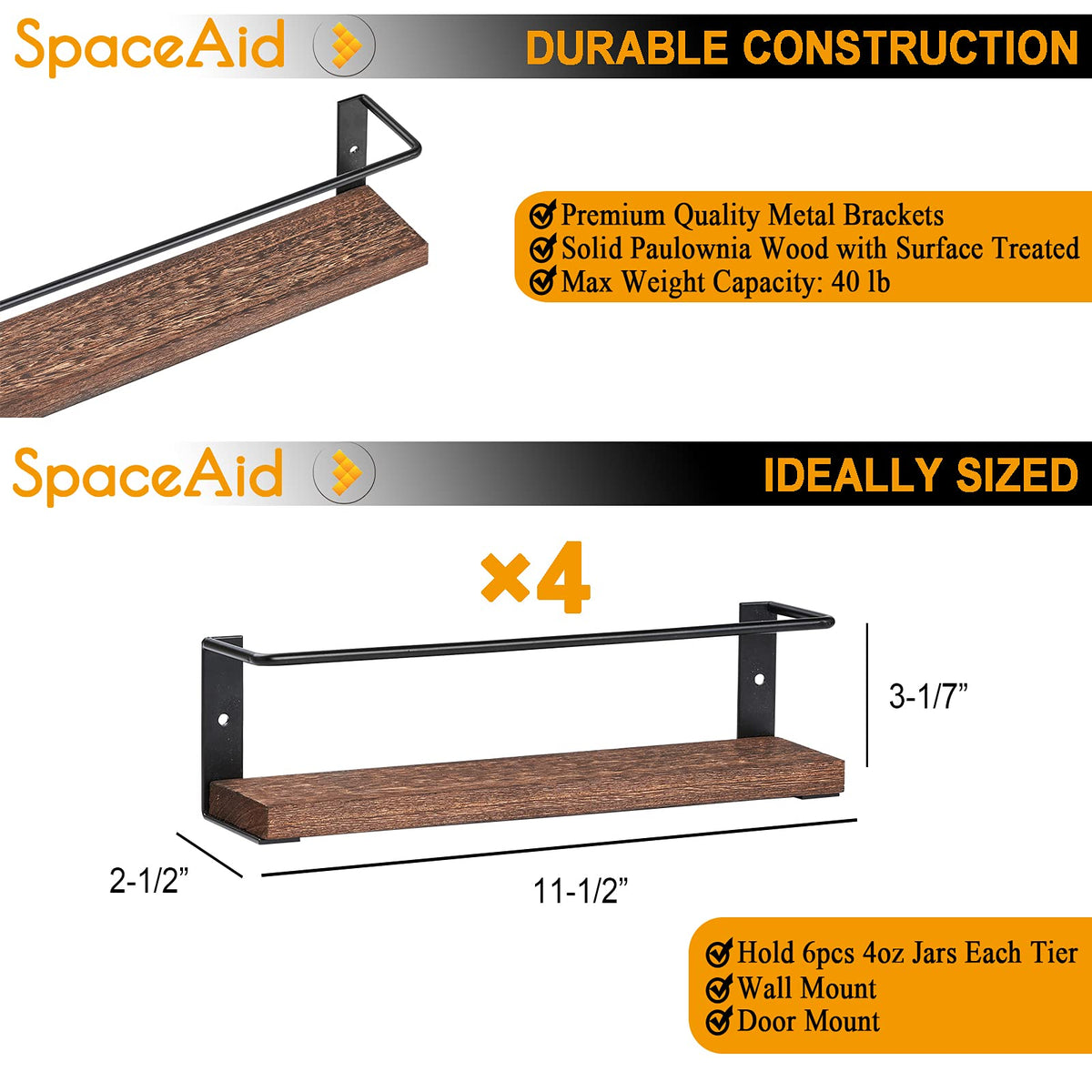 SpaceAid Spice Rack 4-Pack jar display for a tidy pantry.