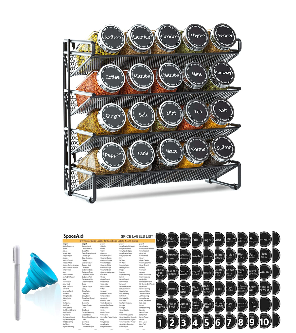 SpaceAid four-tier spice rack assembly for organized cooking and easy access.