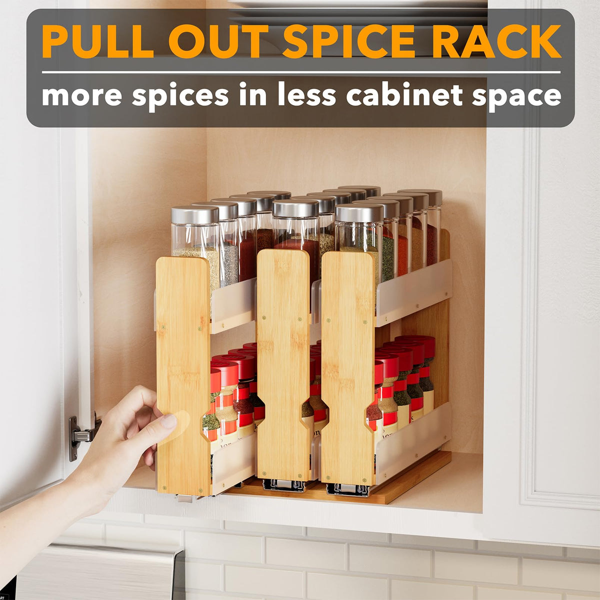 SpaceAid in-cabinet fit showing bottom clearance for cabinet lip.