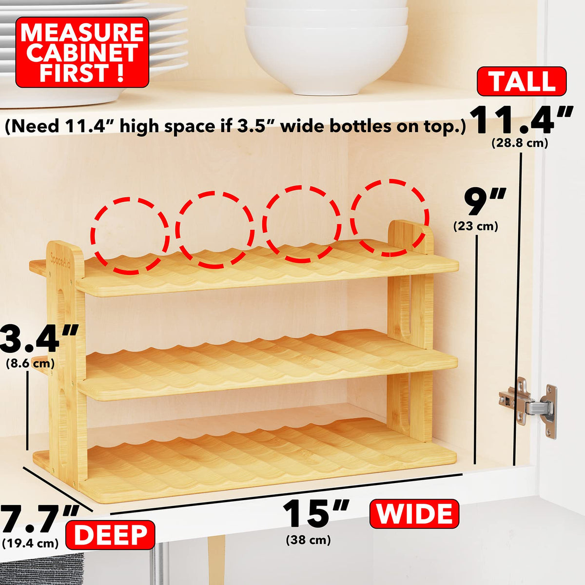 Durable bamboo construction highlights long-lasting storage for cups and bottles.