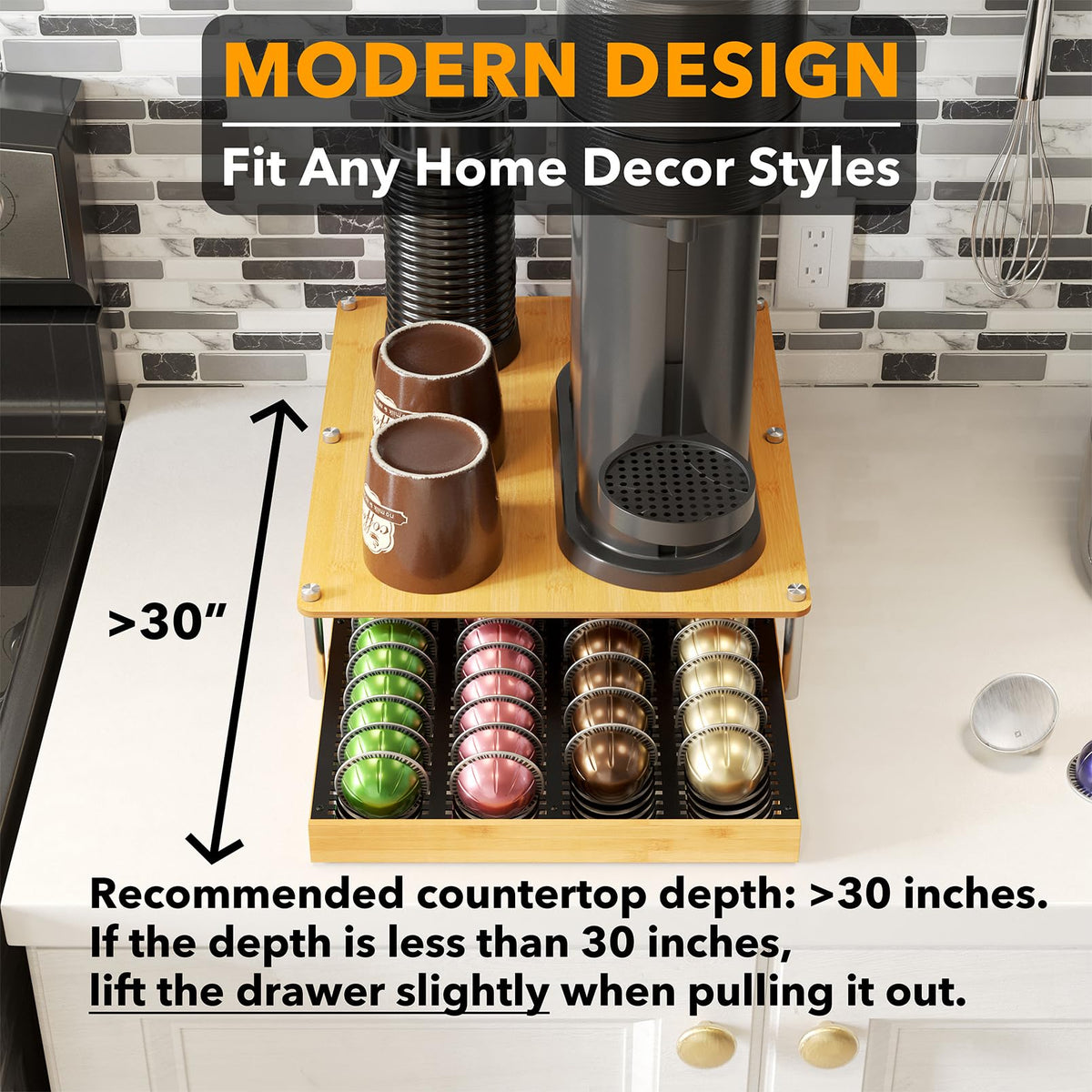 SpaceAid sturdy bamboo and metal design ensures durable coffee pod storage.