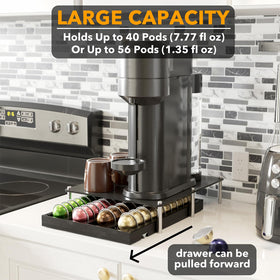 SpaceAid bamboo pod organizer for Vertuo pods keeps big and small capsules neatly separated.