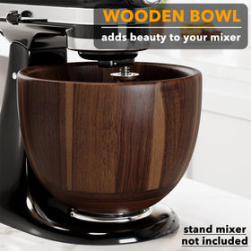 SpaceAid acacia wood bowl on stainless locking base enhances mixer setup