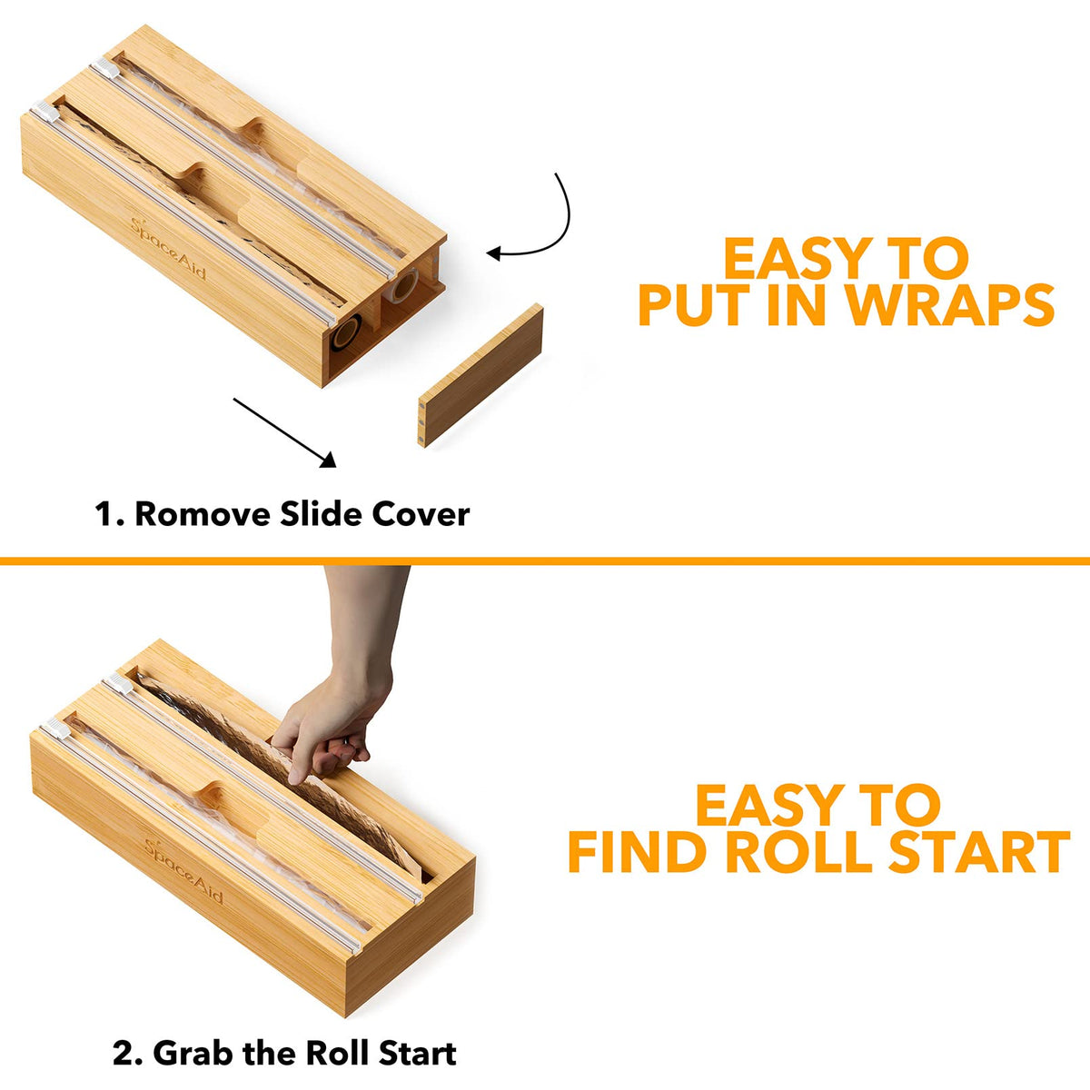 SpaceAid WrapNeat fits 12-inch wraps such as plastic wrap, foil, and wax paper