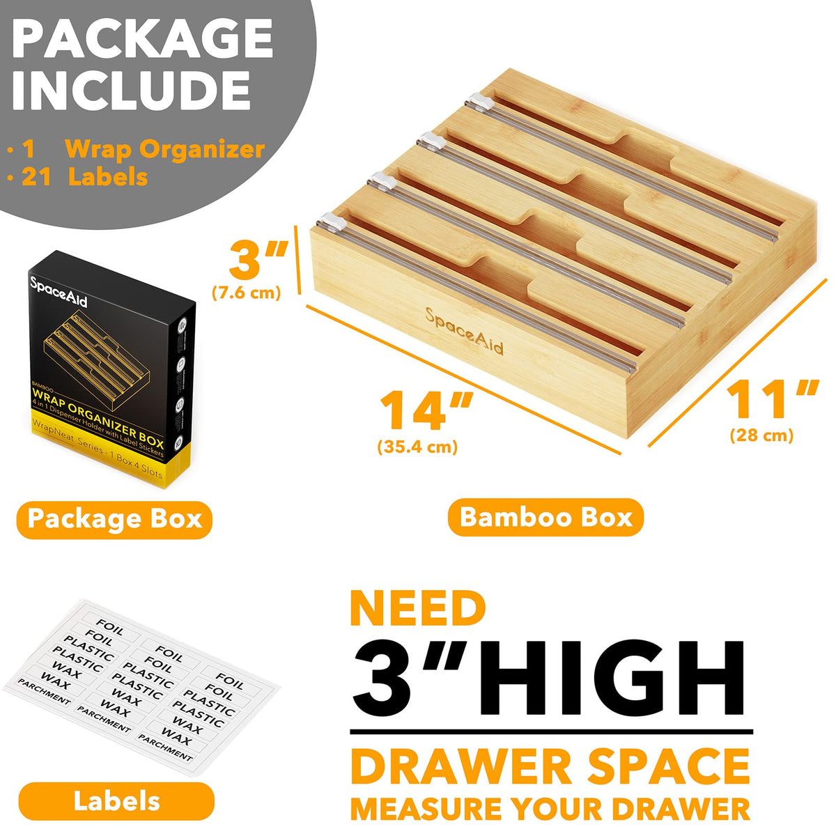SpaceAid WrapNeat includes 21 label stickers for quick content identification.