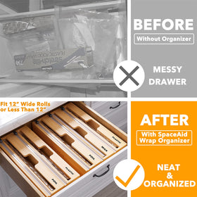 SpaceAid WrapNeat built-in slide cutter provides clean cuts on every use.