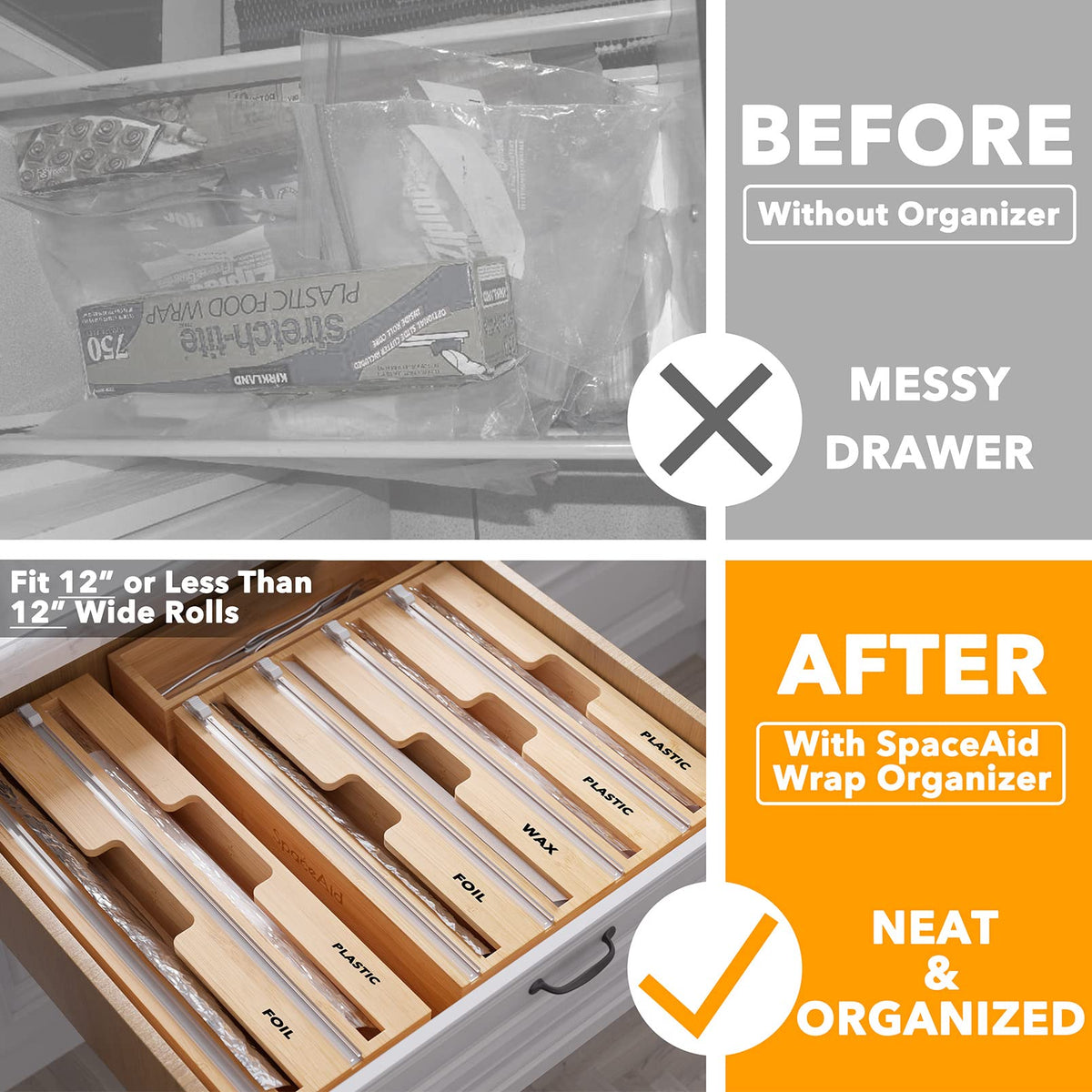 SpaceAid WrapNeat built-in cutter for clean, precise cuts.