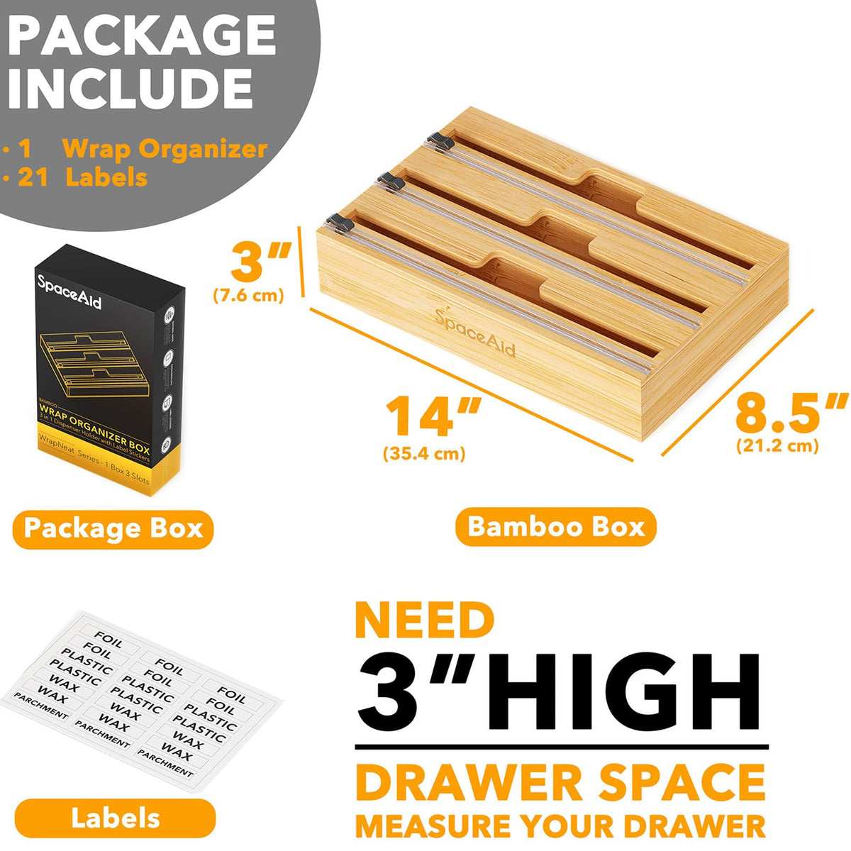 SpaceAid WrapNeat includes a built-in cutter for precise, clean cuts.