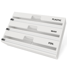 SpaceAid WrapNeat white box closed, neatly organizing plastic wrap, foil, and wax paper.