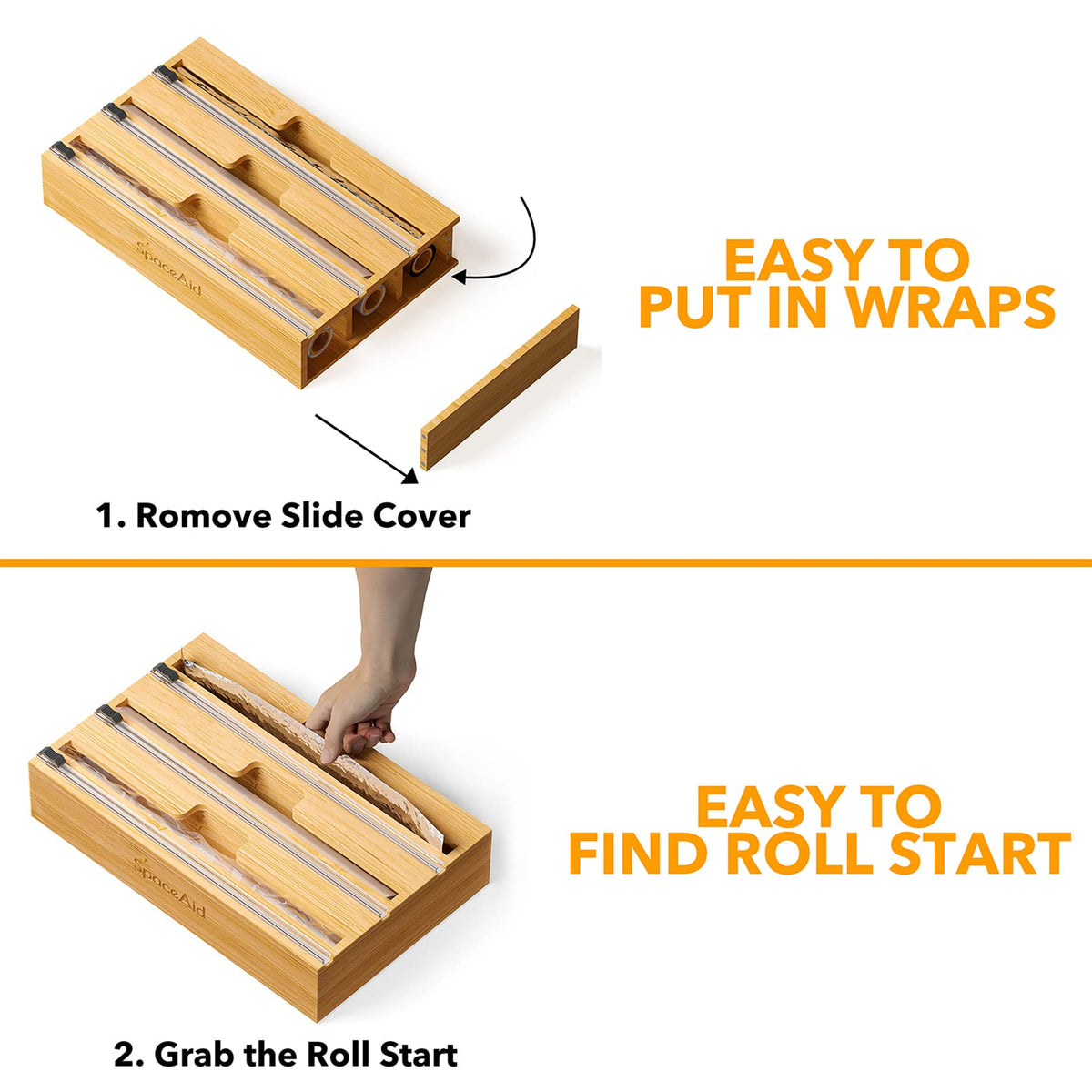 SpaceAid WrapNeat wax paper slot stores wax paper neatly and efficiently.