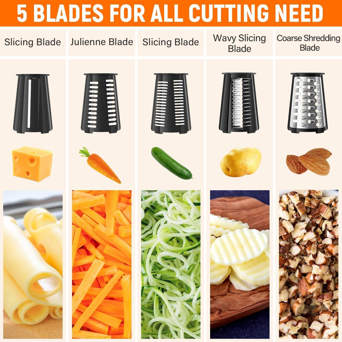 SpaceHacks hand crank vegetable chopper in action with blade swaps.