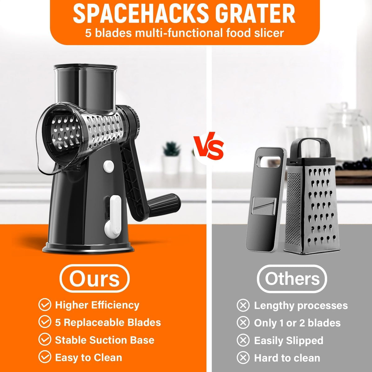 SpaceHacks suction base locks securely for stable grating on surfaces.