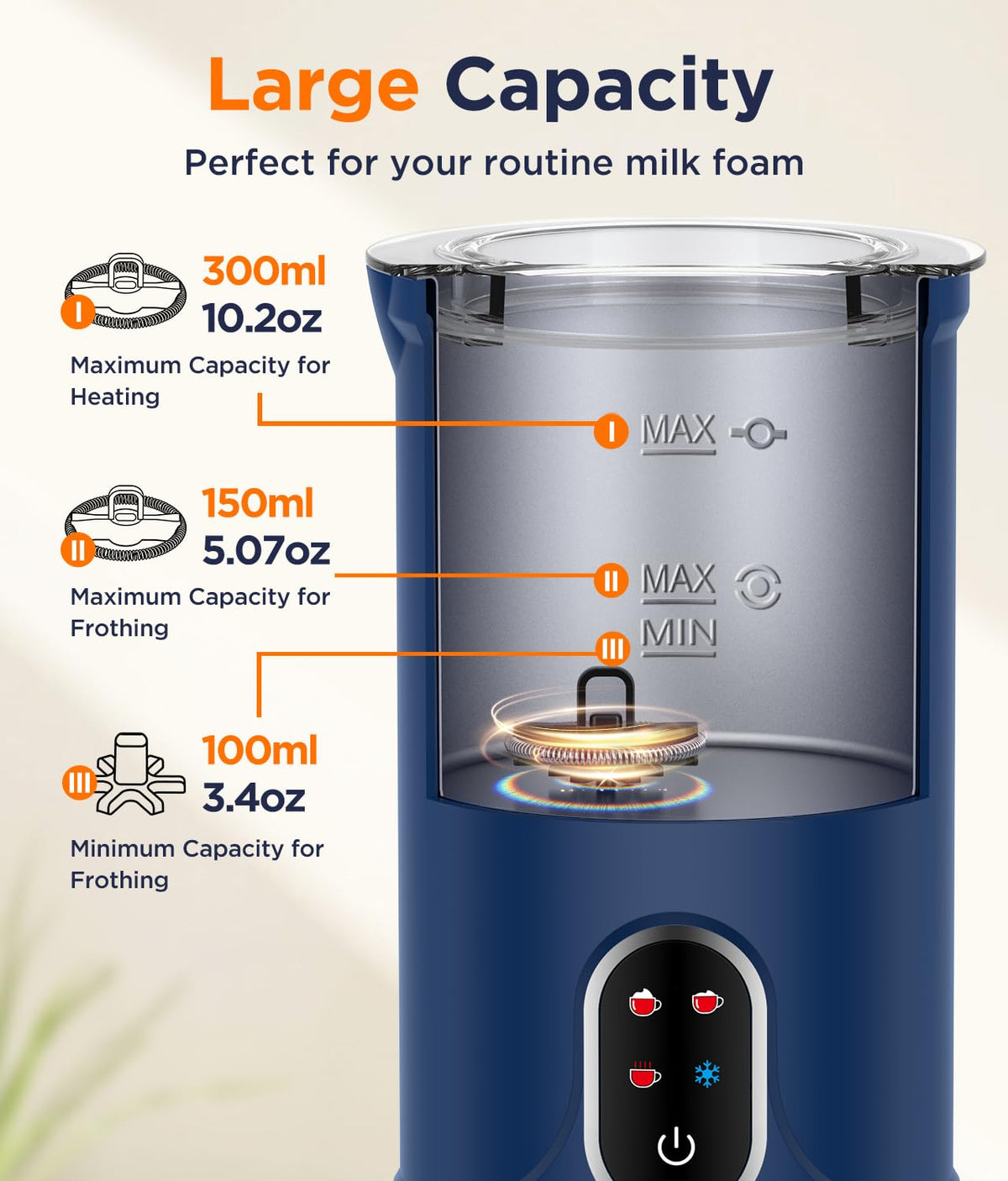 Spacekey Milk Frother 300 ml capacity, warm milk easily for lattes