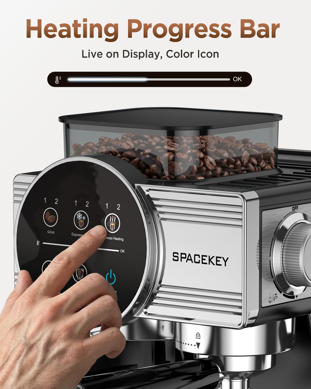 Spacekey removable 61oz water tank makes refills simple during busy mornings.