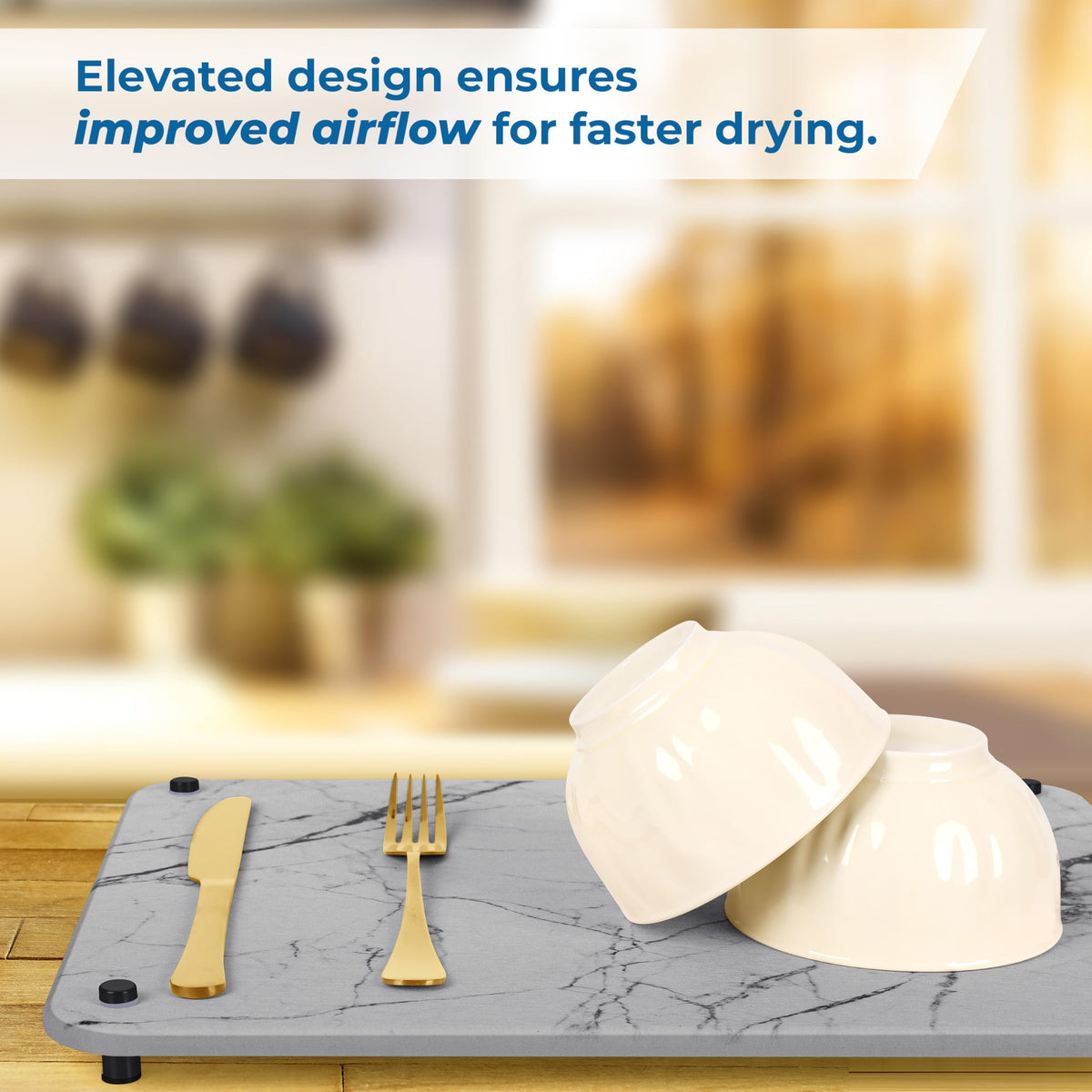 Spaceneat dish-drying mat in kitchen setup demonstrates tidy counter organization.