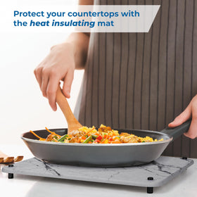 Spaceneat large counter mat provides ample space for cups, utensils, and bowls.