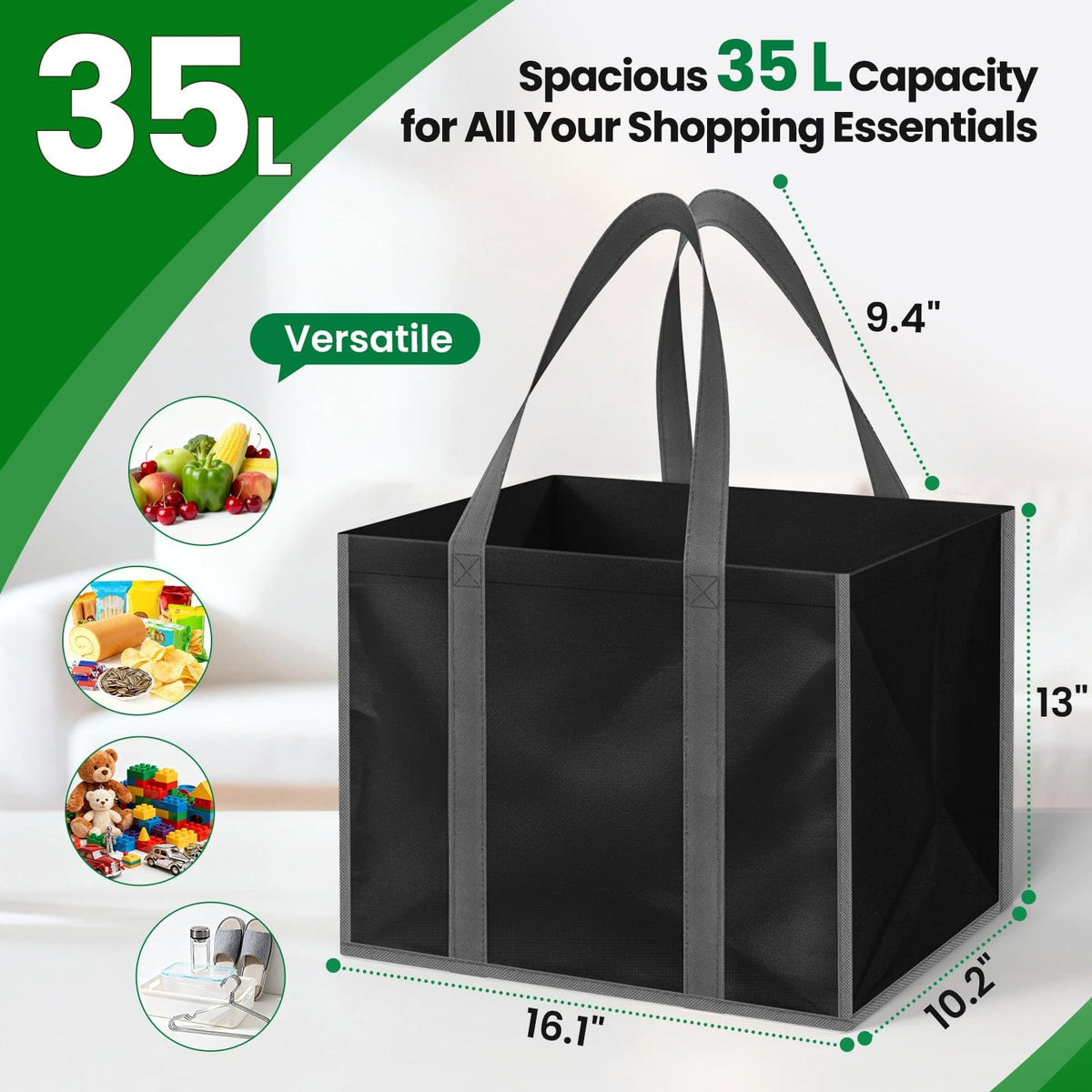 SpaceWhisper water resistant tote protecting groceries from spills