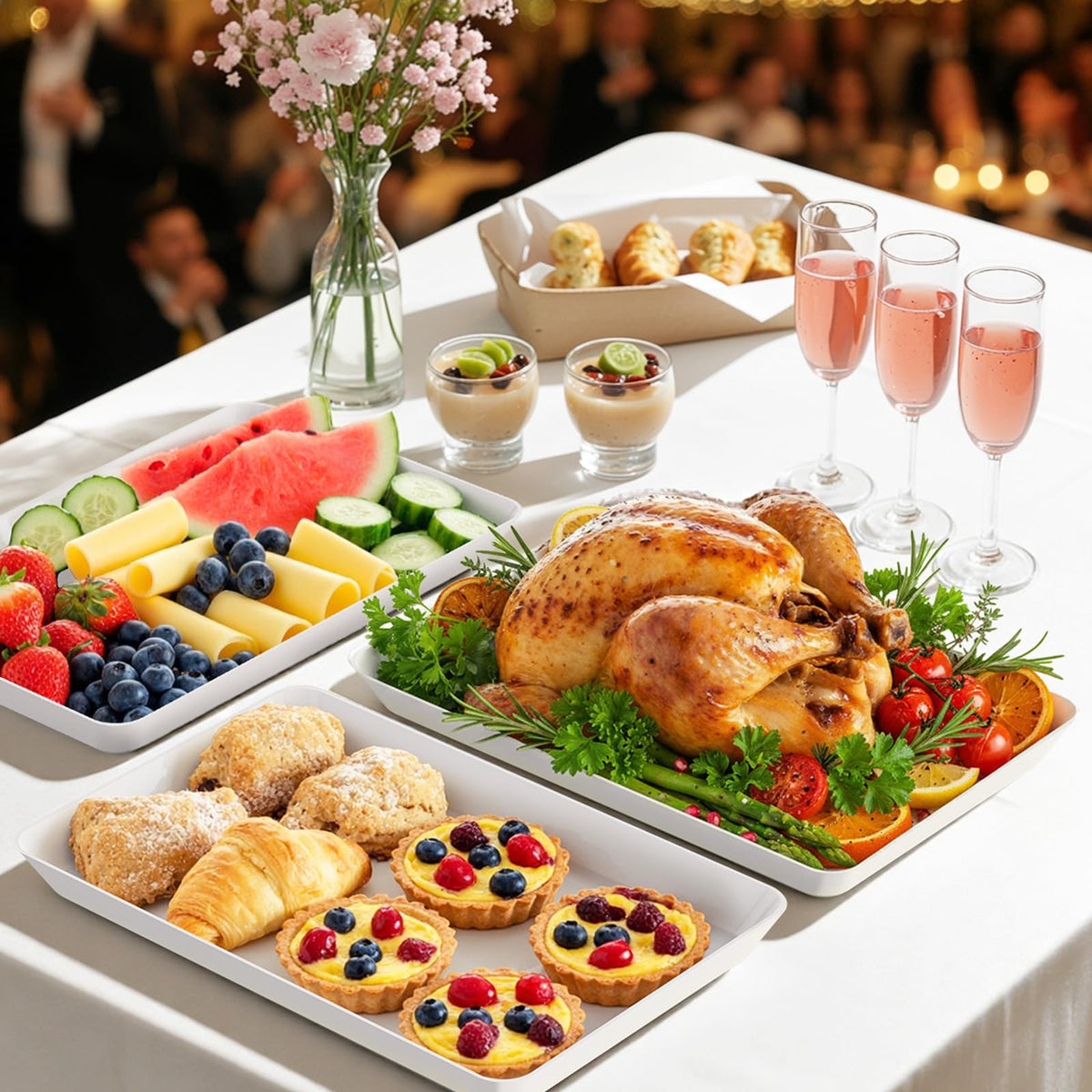 SpaceWhisper party-ready trays showcase appetizers neatly on any table setting.