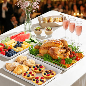 SpaceWhisper party-ready trays showcase appetizers neatly on any table setting.