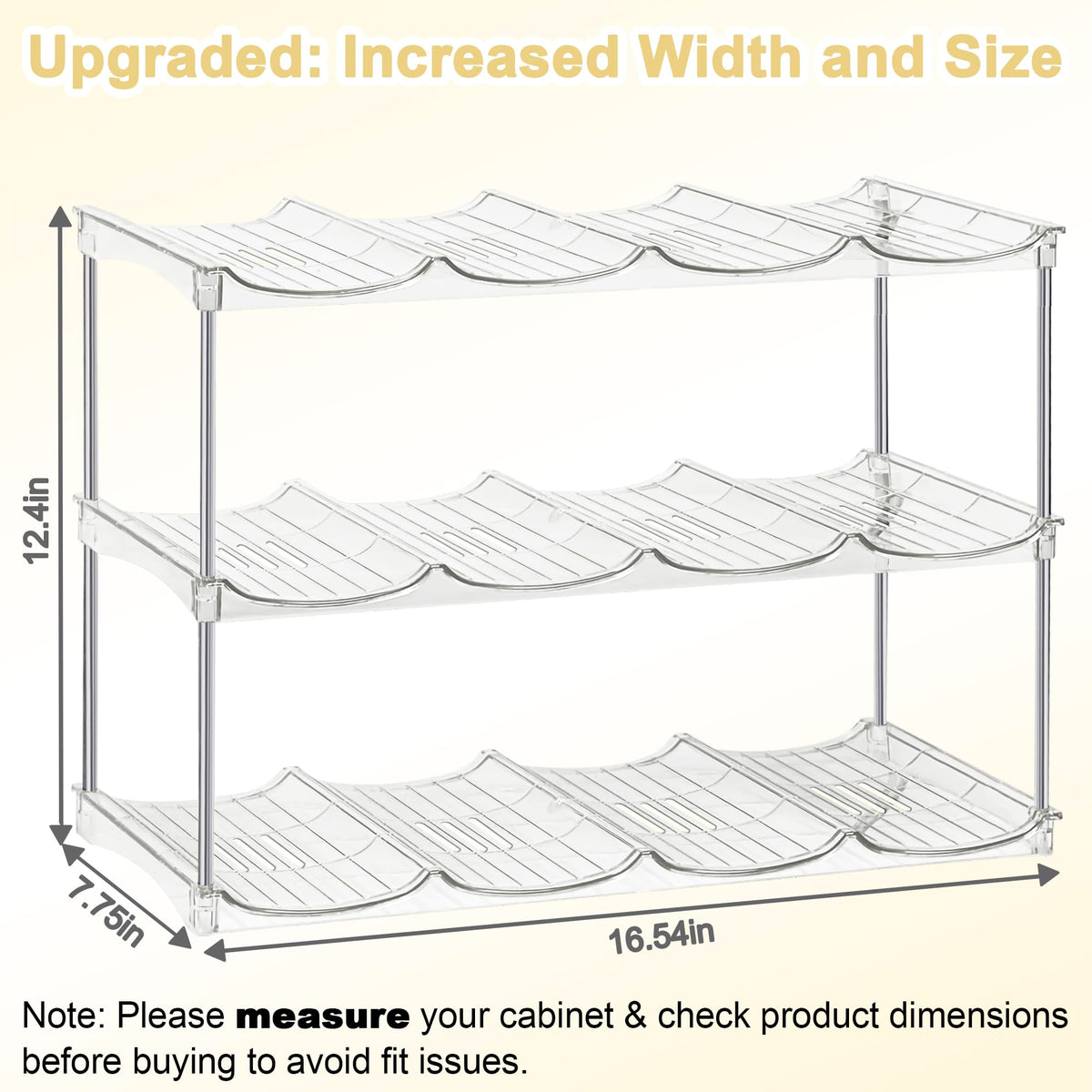 Spaclear 12-bottle storage rack with layered organization for large drinkware.