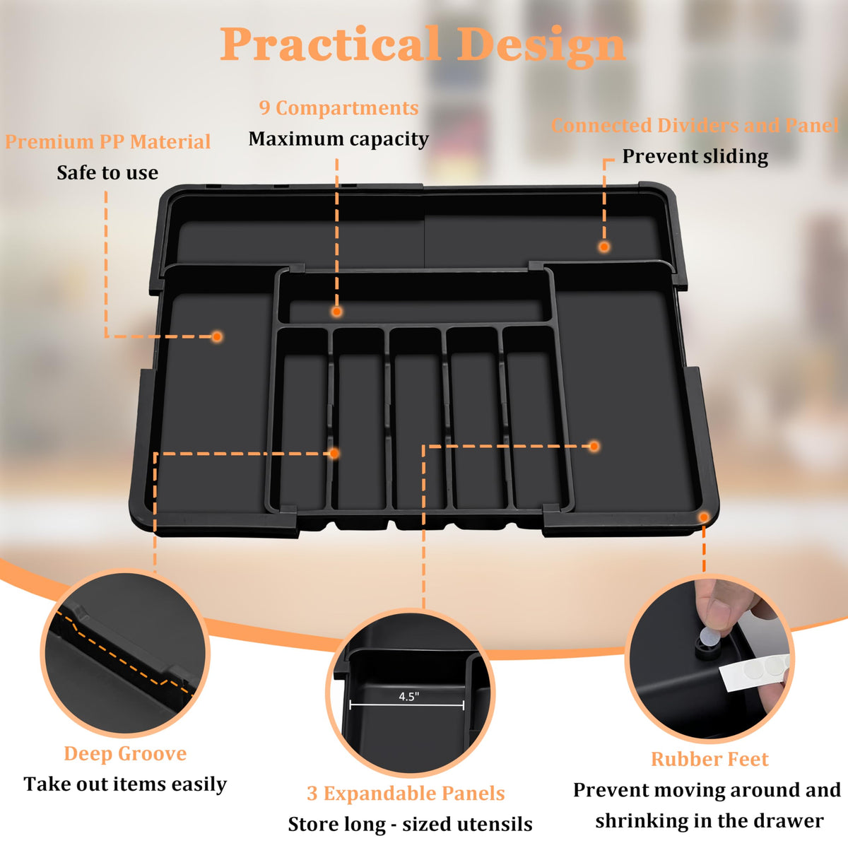 Spaclear adjustable width fits drawers from 13.2 to 22 inches.