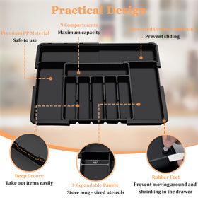 Spaclear adjustable width fits drawers from 13.2 to 22 inches.