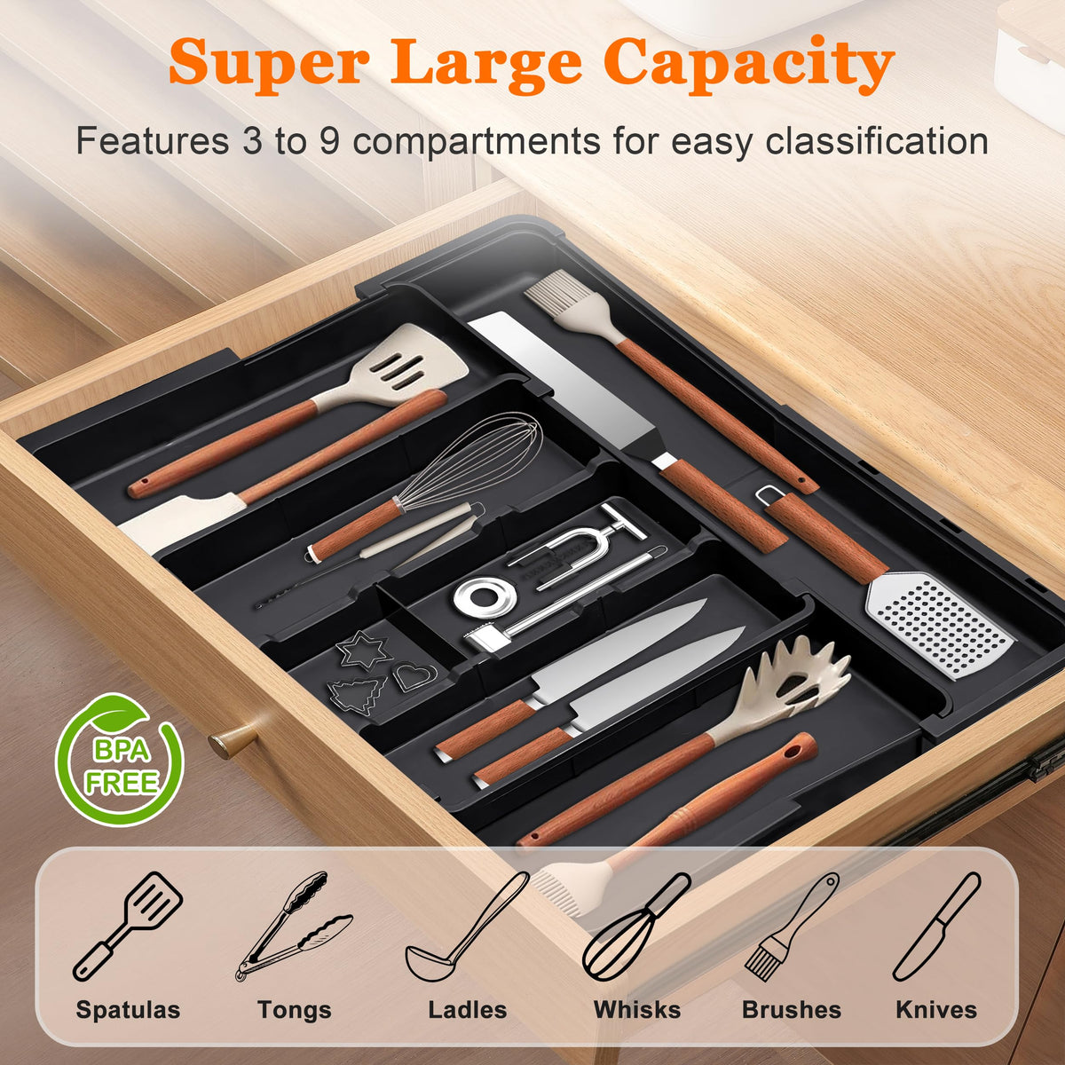Spaclear middle compartments for organized utensils and flatware