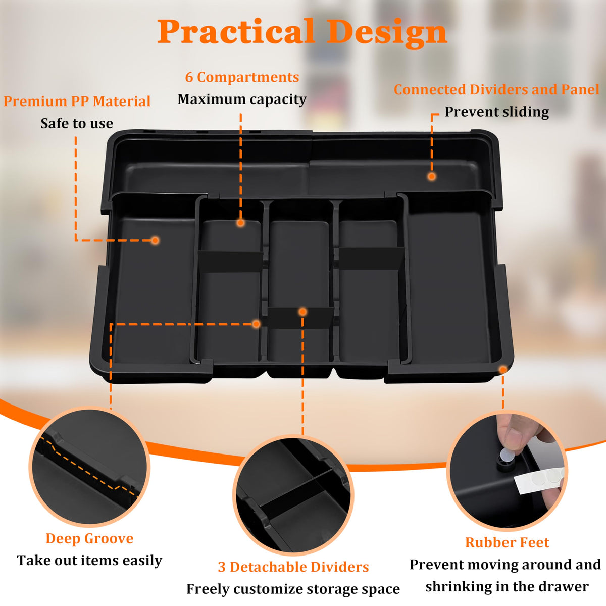 Spaclear non-slip feet keep the tray steady during use