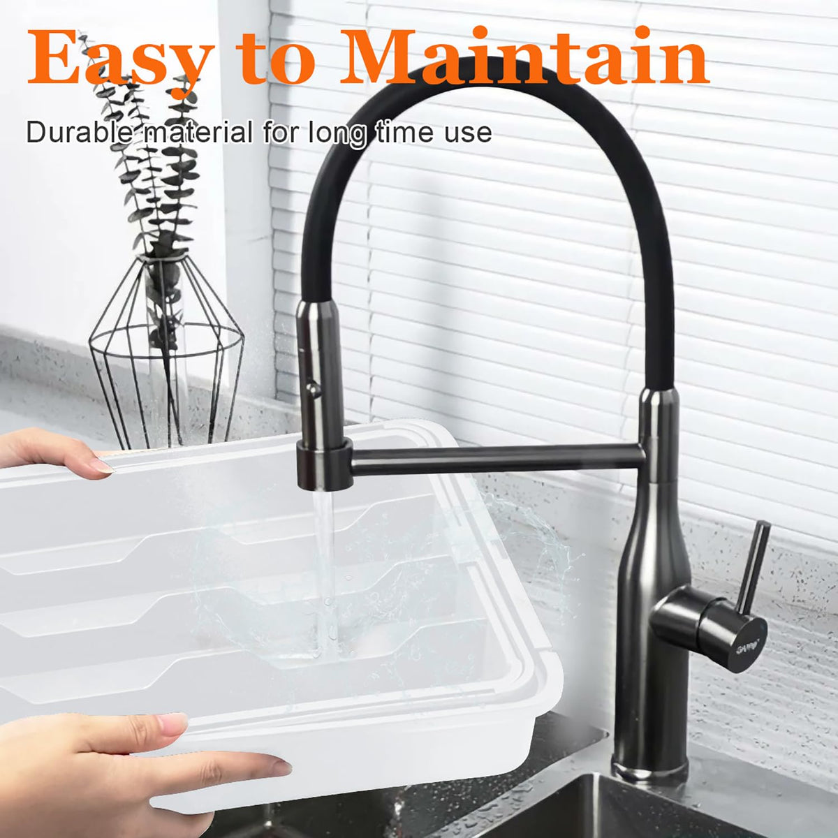 Spaclear easy-clean design shown with simple rinse to remove stains.