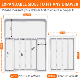 Spaclear expandable design showing left, right, and top compartments for longer utensils.