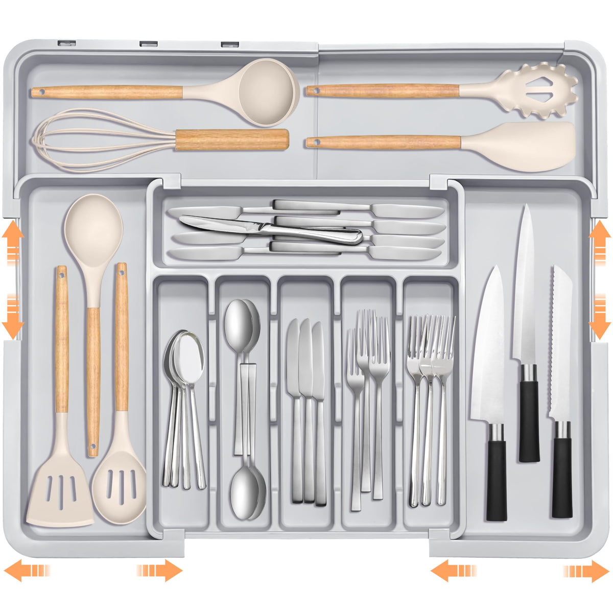 Spaclear expandable silverware organizer in a wide drawer for tidy storage