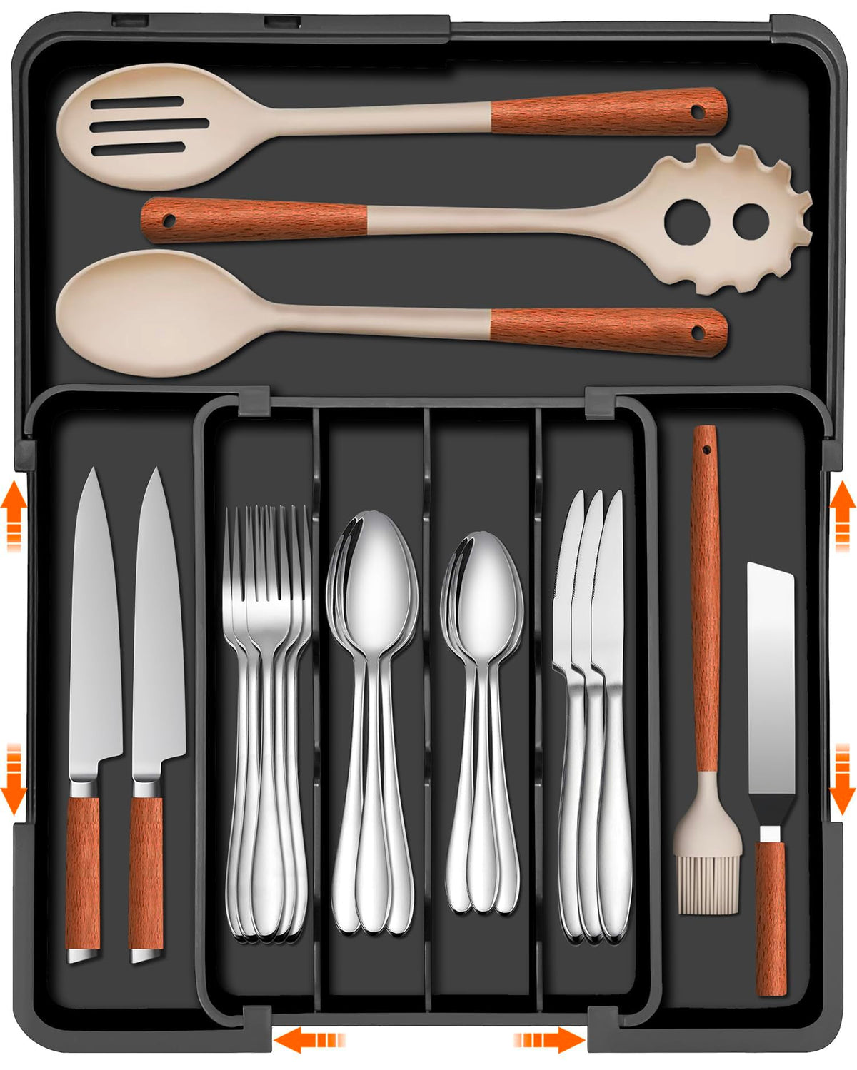 Spaclear silverware organizer overview: sleek black tray helps declutter the drawer