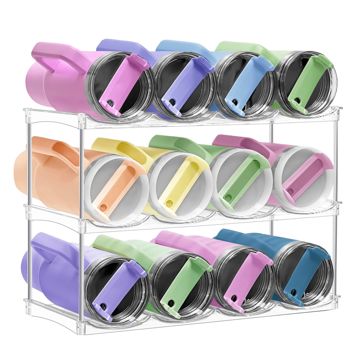 Spaclear stackable bottle organizer in cabinet for tidy, accessible storage.