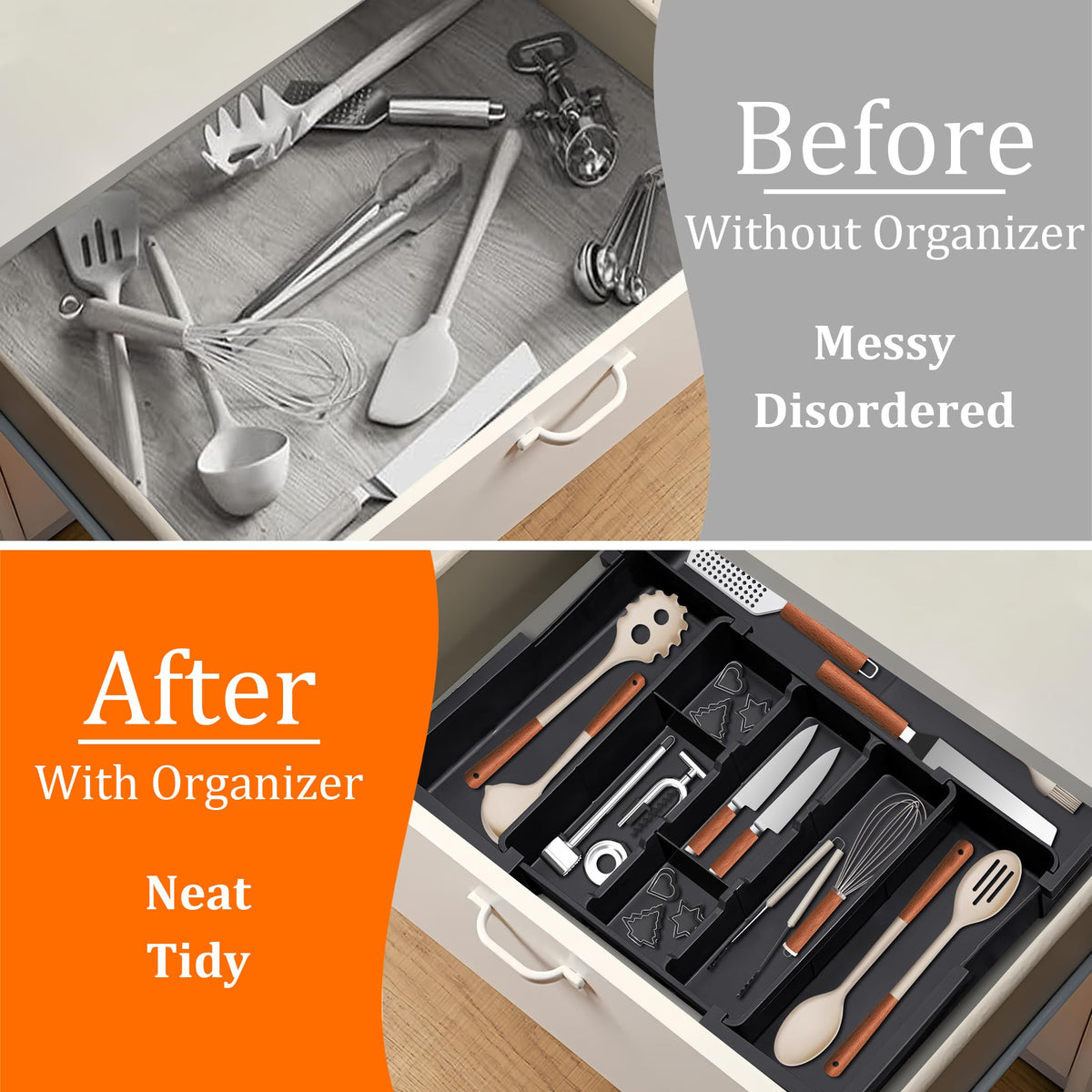 Spaclear three expandable layers maximize space for spatulas and ladles