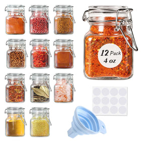 SPANLA Spice jars with airtight lids in closeup, showcasing clear glass and secure seals.