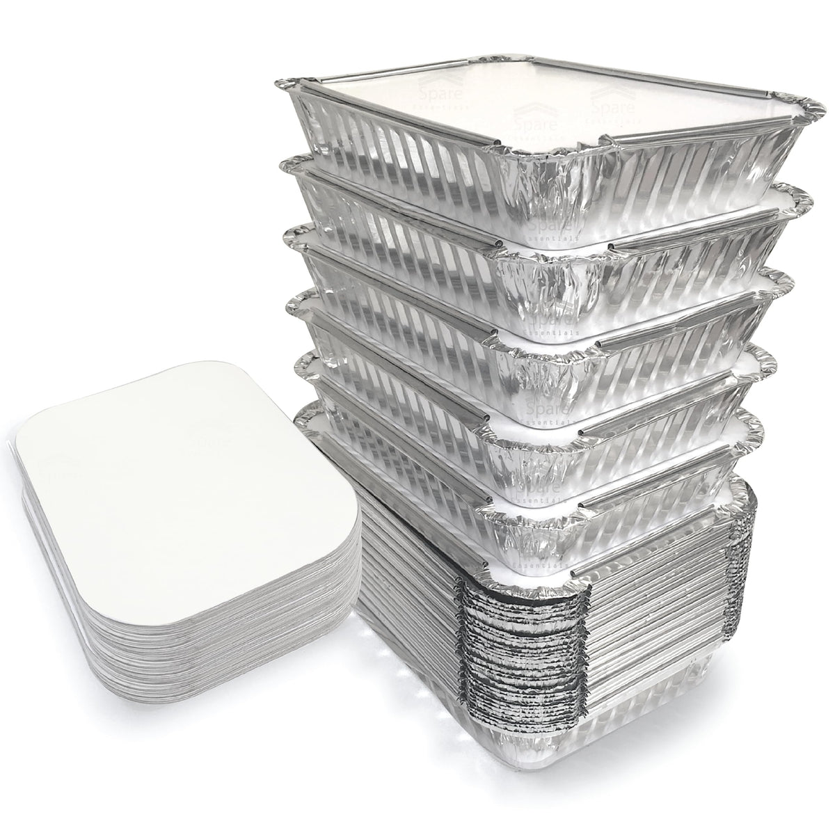 Spare Essentials 110 pack aluminum pans with lids ideal for meal prep and storage