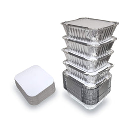 Spare Essentials 55 Pack small foil pans with lids on tray for easy takeout meals