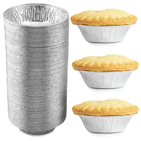 Spare Essentials 5-inch aluminum pie pans assembled for bulk baking and easy serving.