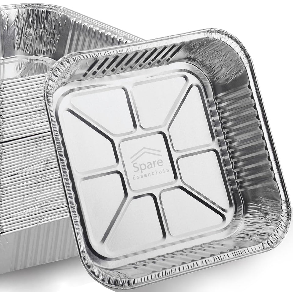 Spare Essentials 8x8 foil pan on oven for easy baking.