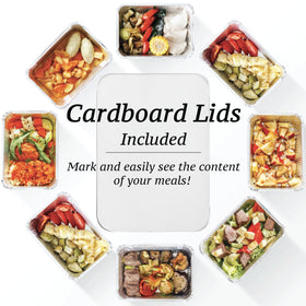 Spare Essentials cardboard lids with foil-laminated seal for heat retention