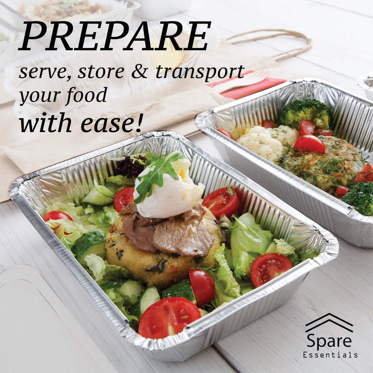 Spare Essentials disposable and recyclable aluminum pans simplify cleanup