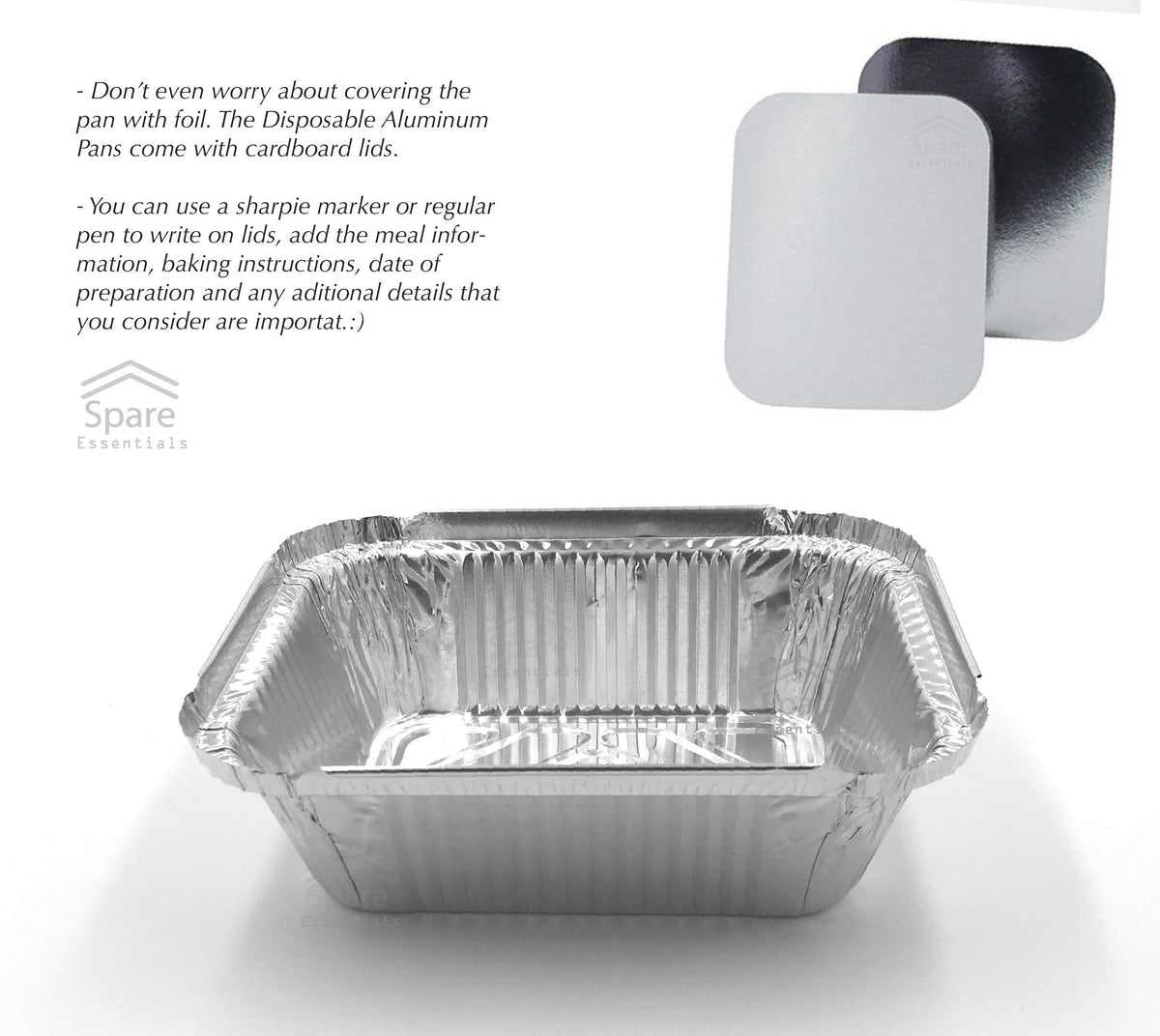 Spare Essentials disposable yet recyclable aluminum pans reduce cleanup