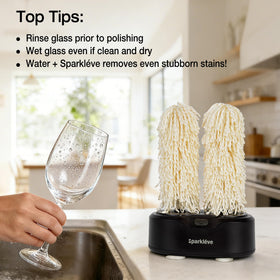Sparkleve dual-brush design cleans both sides of glass at once.