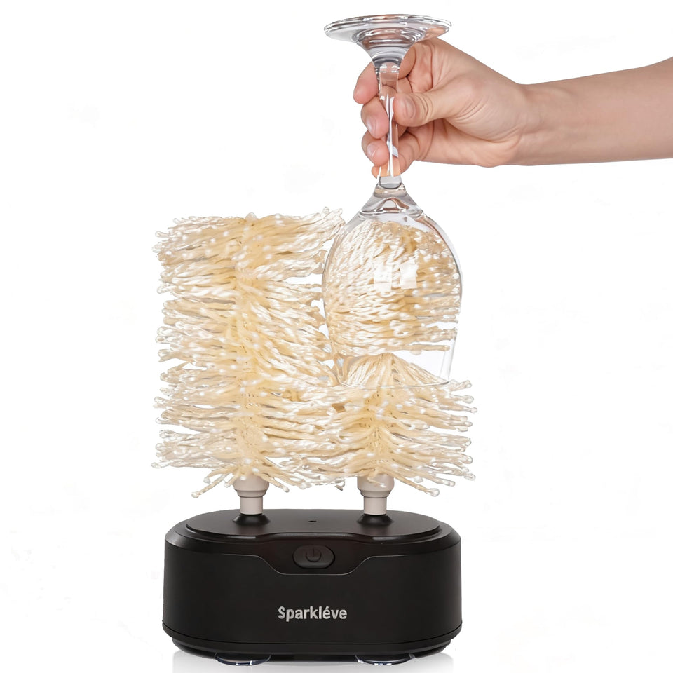 Sparkleve home glassware polisher on counter for convenient, crystal-clear results.