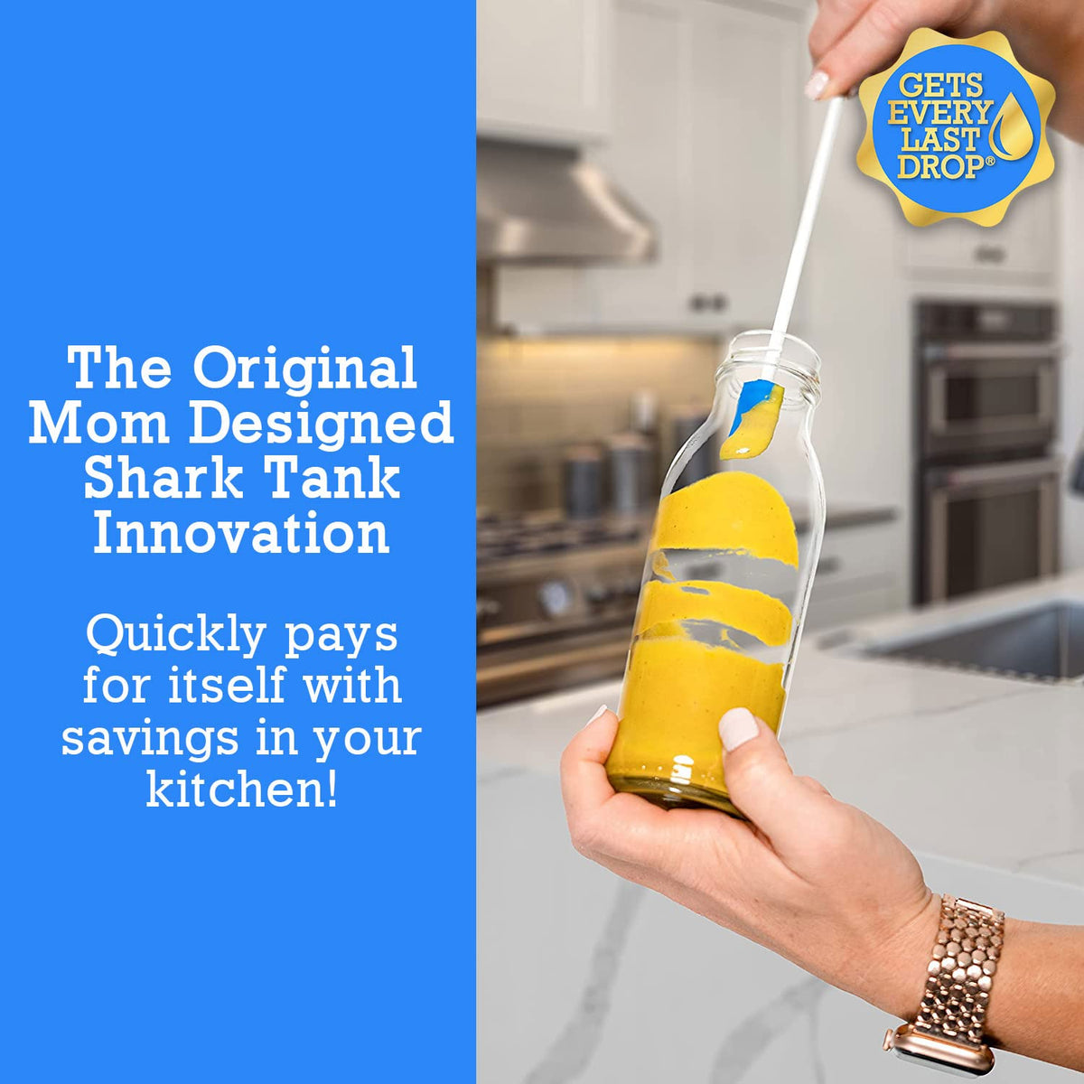 Spatty Daddy blue 12in spatula extends reach for jars and bottles
