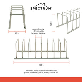 Spectrum Euro Kitchen Organizer compact depth demonstrates 4.5 inch depth for countertops and cabinets.