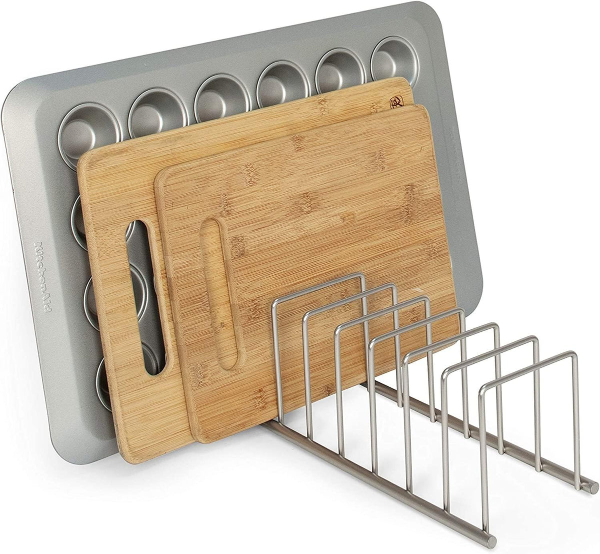 Spectrum Euro Kitchen Organizer inside cabinet view demonstrates vertical storage maximizing space.