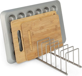 Spectrum Euro Kitchen Organizer inside cabinet view demonstrates vertical storage maximizing space.