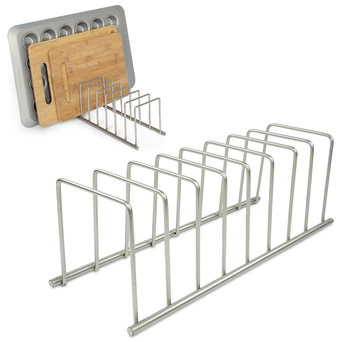 Spectrum Euro Kitchen Organizer top view showing eight upright slots for boards and plates, space-saving design.