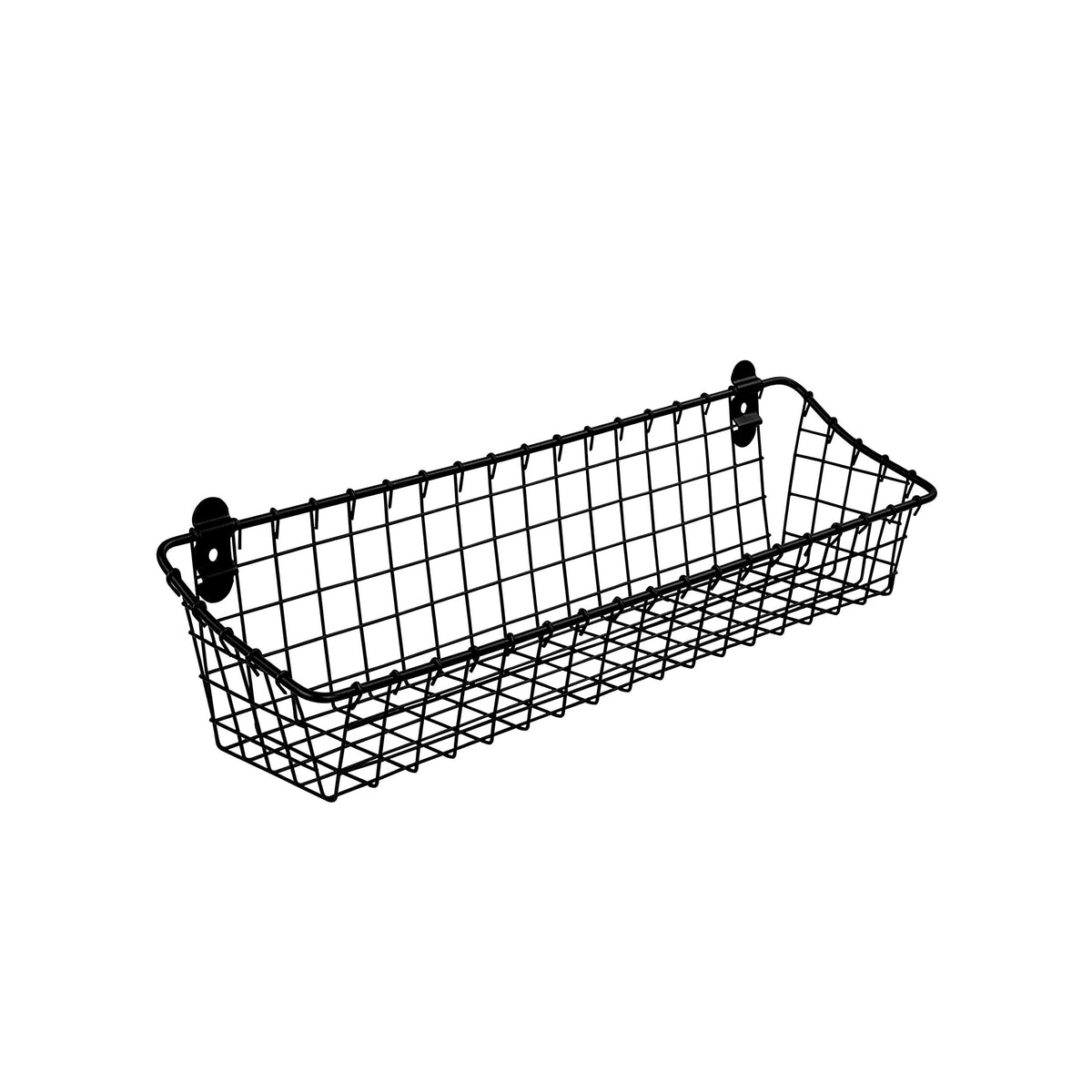 Spectrum medium wire wall basket in matte black, ideal for pantry and bath storage accessibility.
